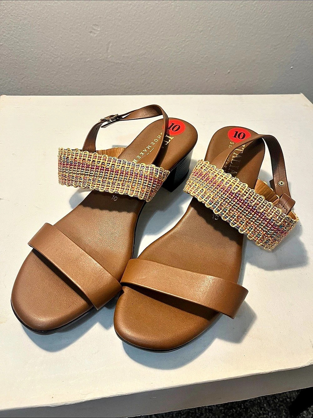 Italian Shoemakers Embellished Strappy Sandals Brown & Multicolor US 10